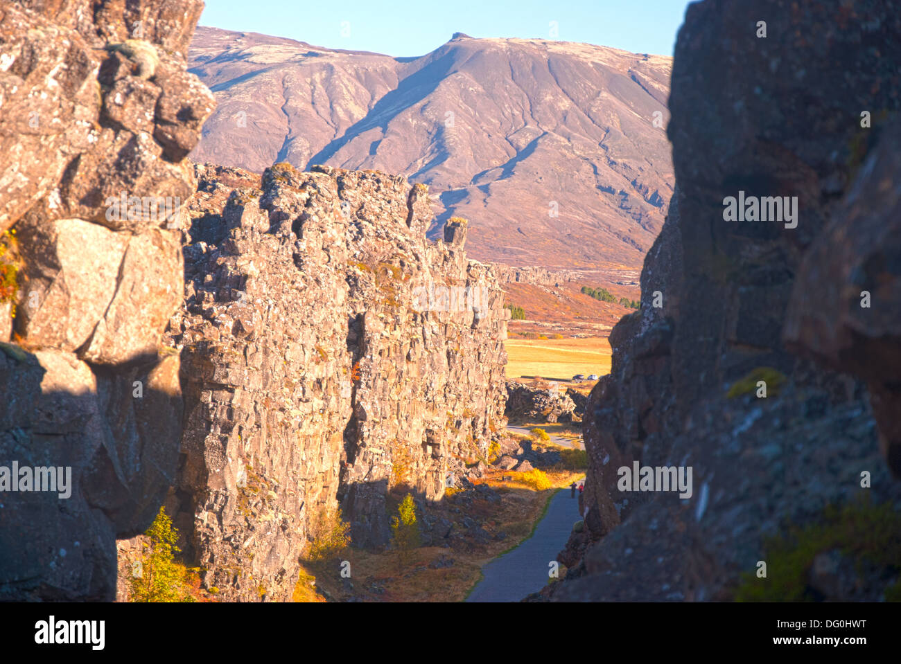 The National park around Thingvellir (Þingvellir) where the national counsel of Iceland were formed in the year 930. Stock Photo