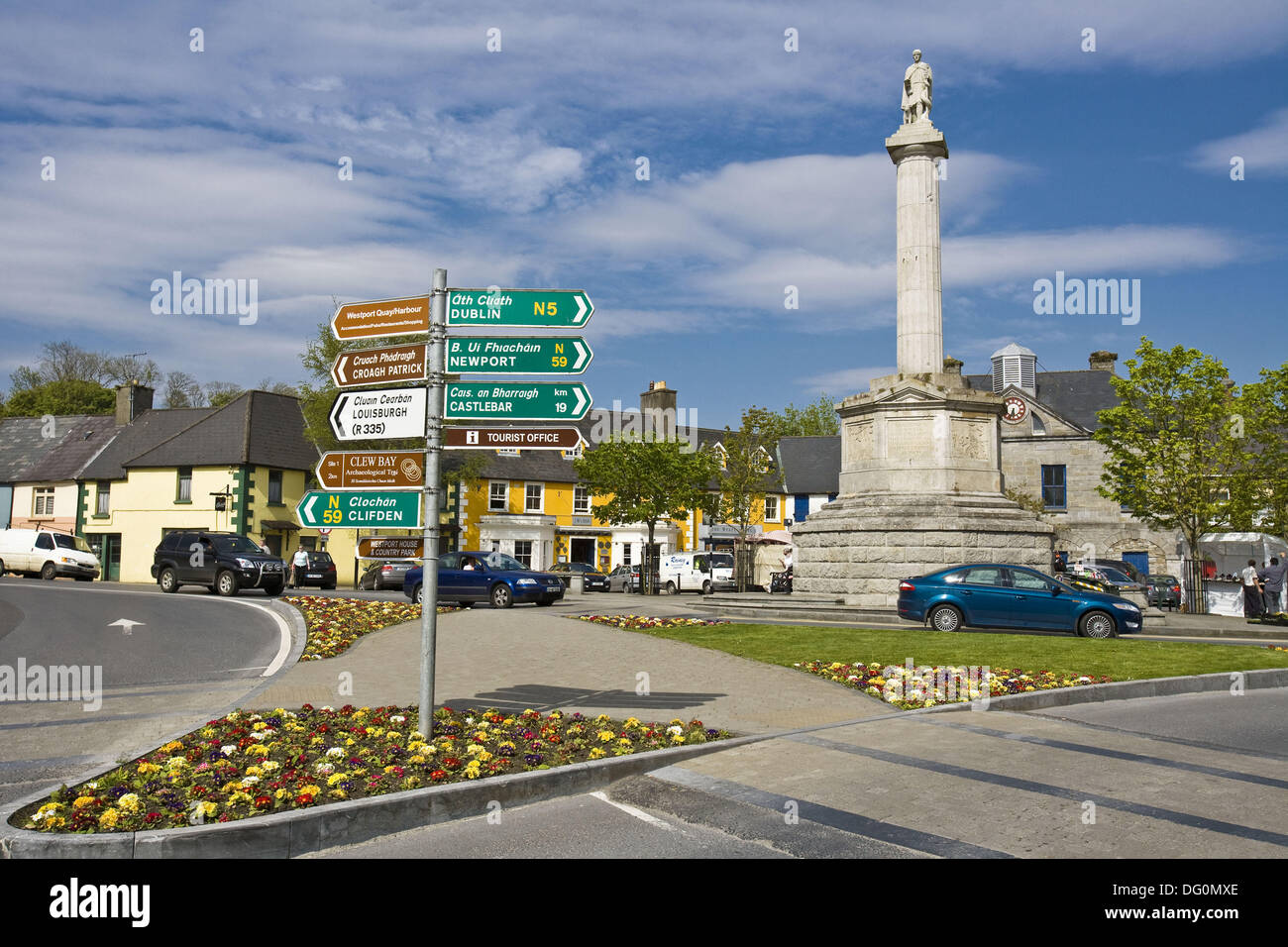 Roundabout and road signs in Westport, Ireland, Europe Stock Photo Alamy