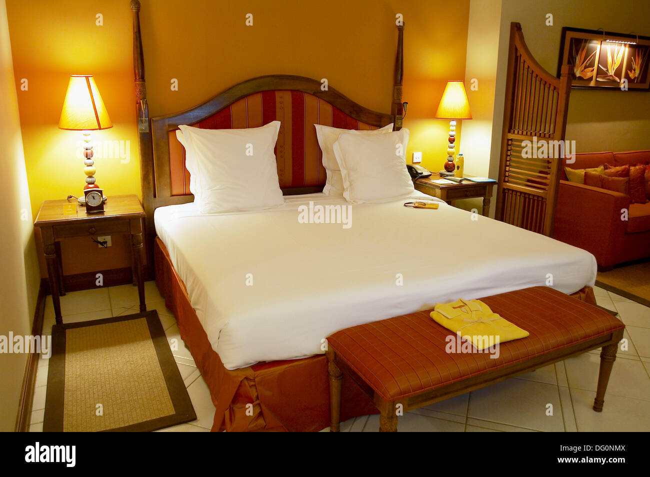 Bed on room in the hotel. Mauritius Stock Photo Alamy