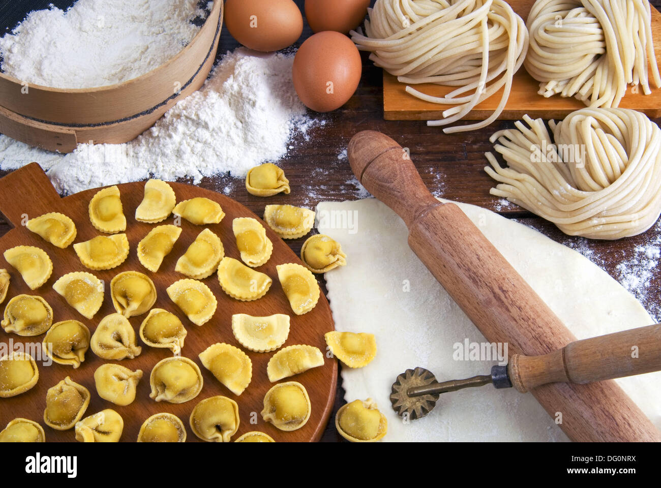 Homemade Italian pasta tortellini, agnolotti, lombrichelli Stock Photo Alamy