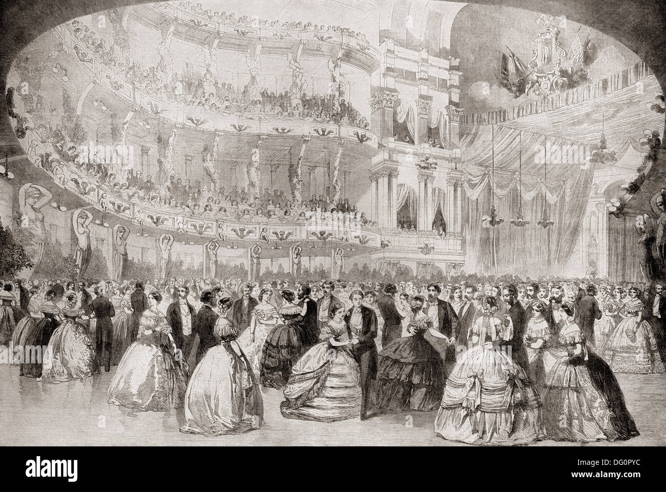 The ball at the Academy of Music in New York during the future King Edward's tour of America in 1860. Stock Photo