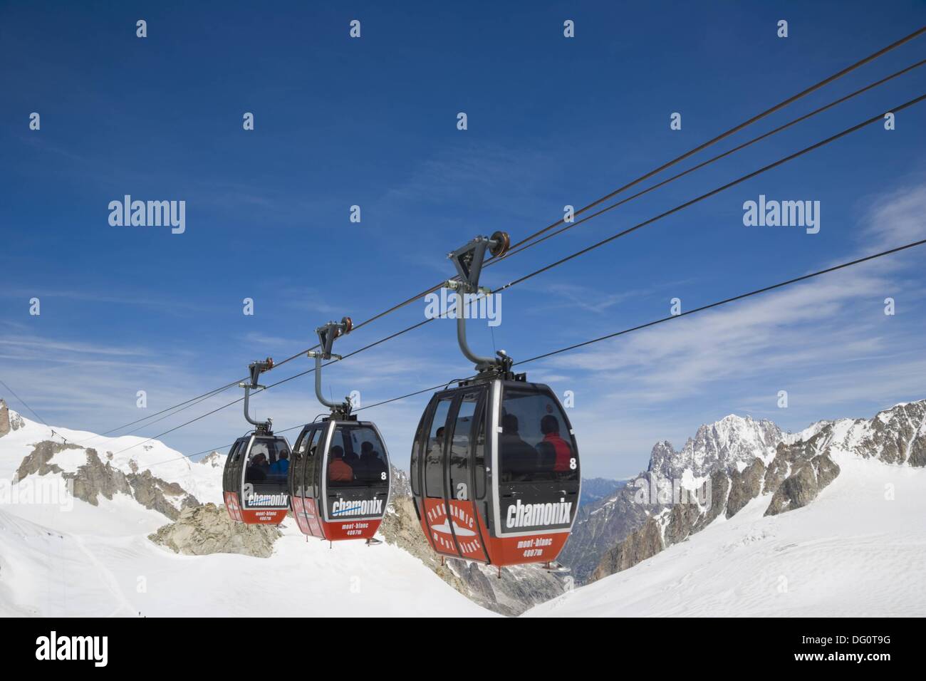 Cable Cars to Aiguille du Midi from Punta Helbronner. Mont Blanc Massif