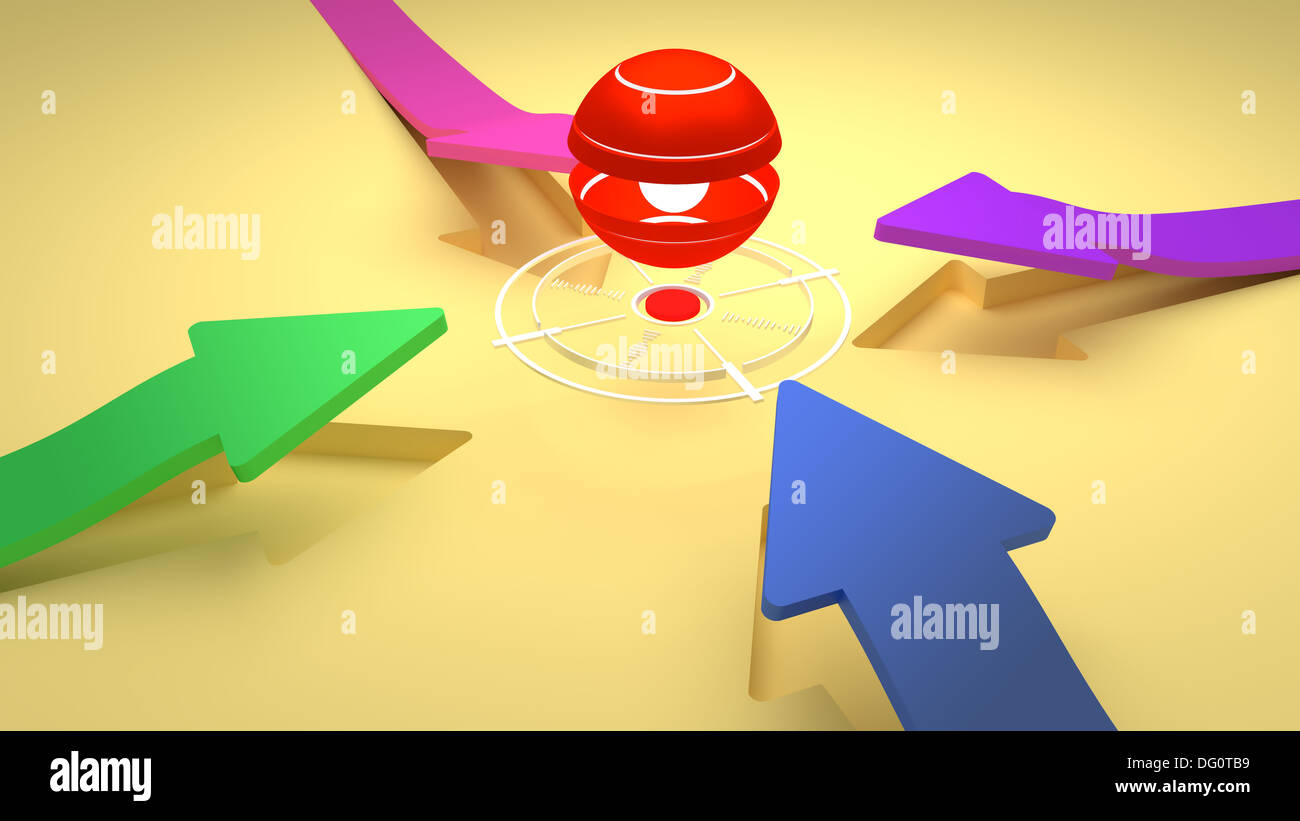 TARGET Red Center Point with Four Direction Arrows Stock Photo Alamy