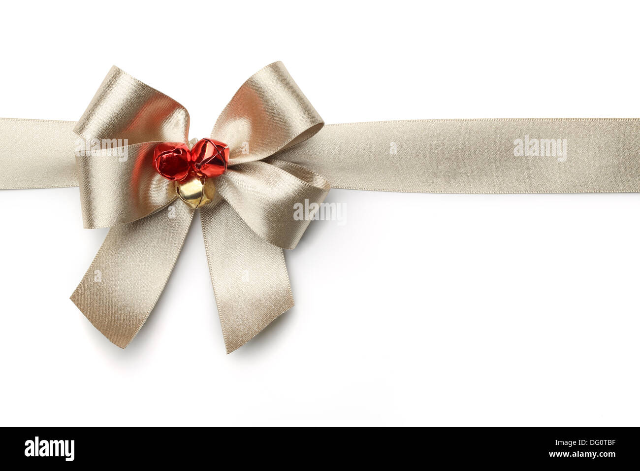 Gold ribbon with bow isolated on white Stock Photo