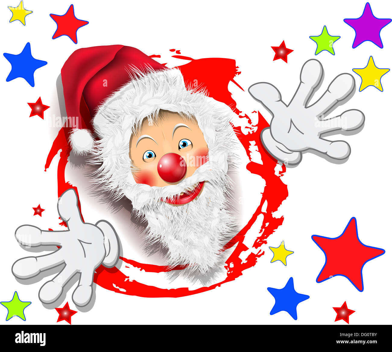 illustration, merry santa claus with stars on white background Stock ...