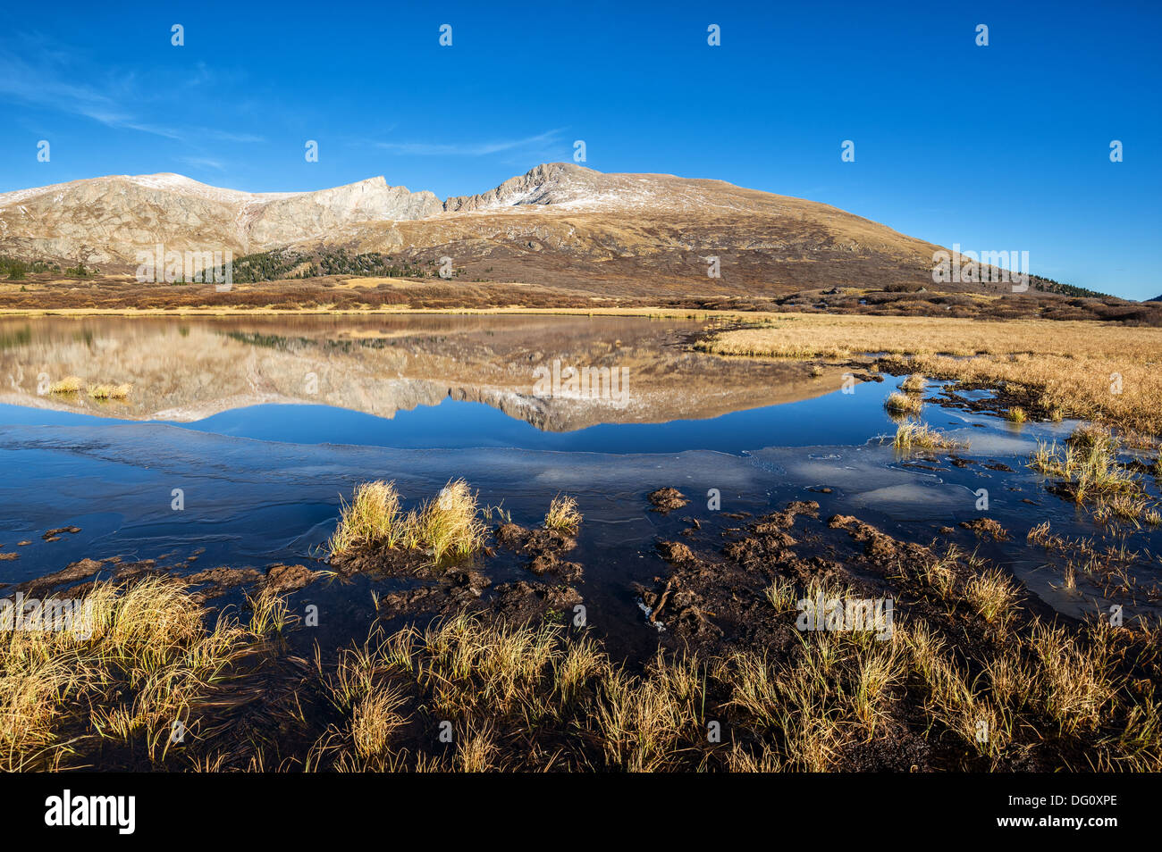 Mount Bierstadt reflection in the Colorado Rockies. Stock Photo