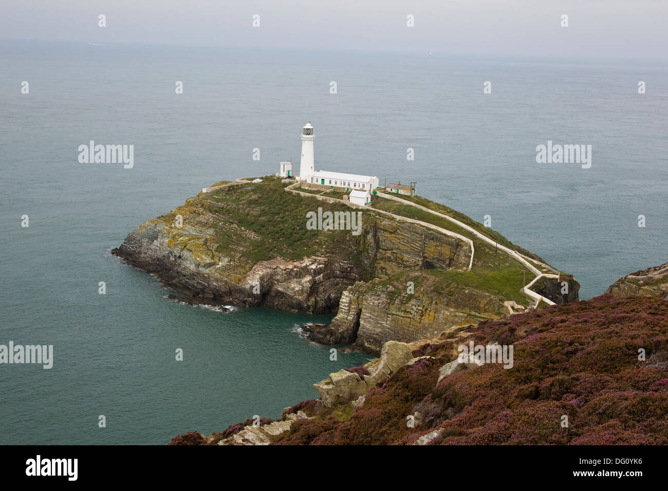 South Stack lighthouse on the North West coast in Anglesey North Wales built on a rock separated from the mainland by a chasm Stock Photo