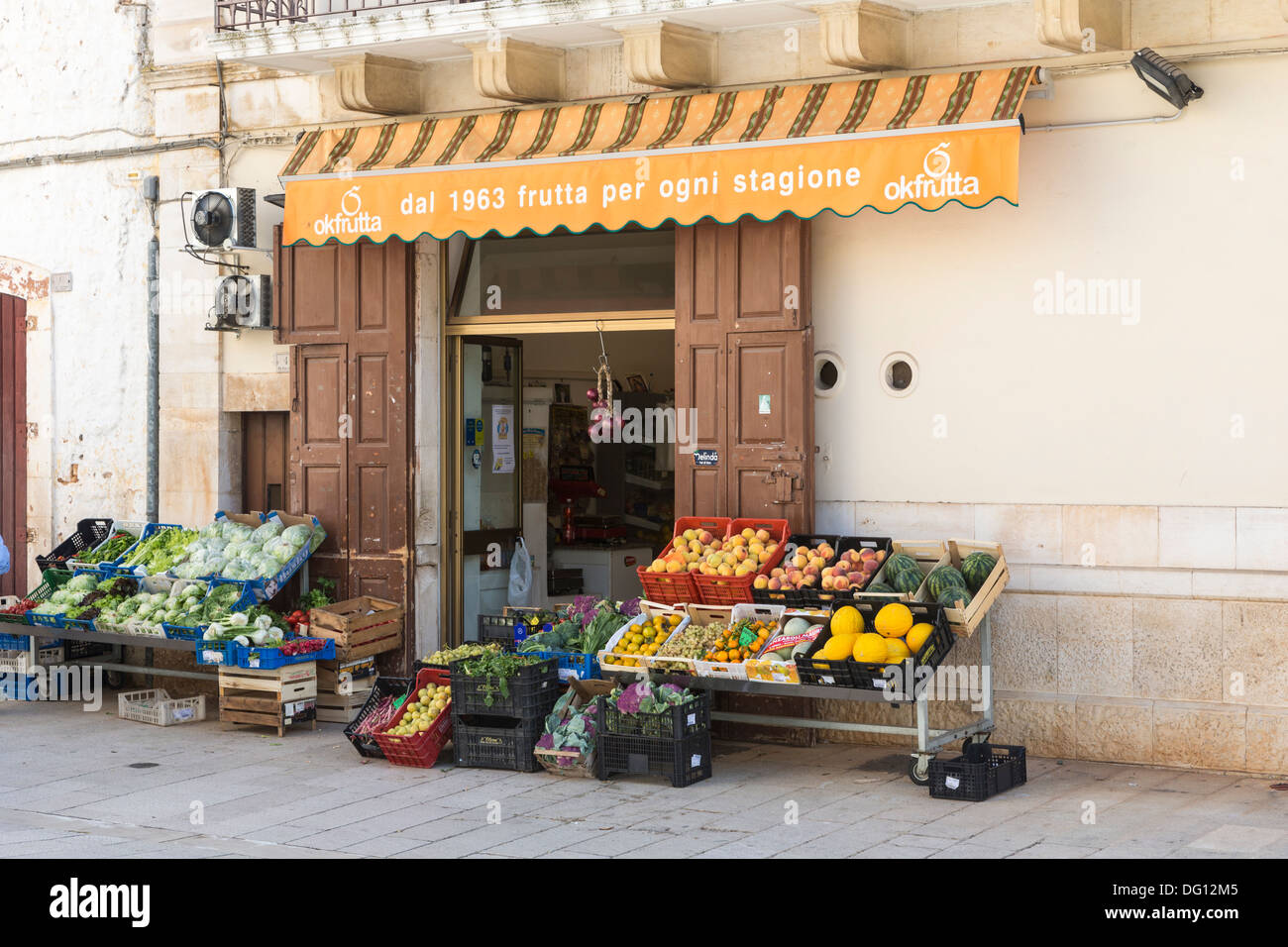 Greengrocer shop in the Ialian village of Sammichele di Bari, Puglia, Italy Stock Photo