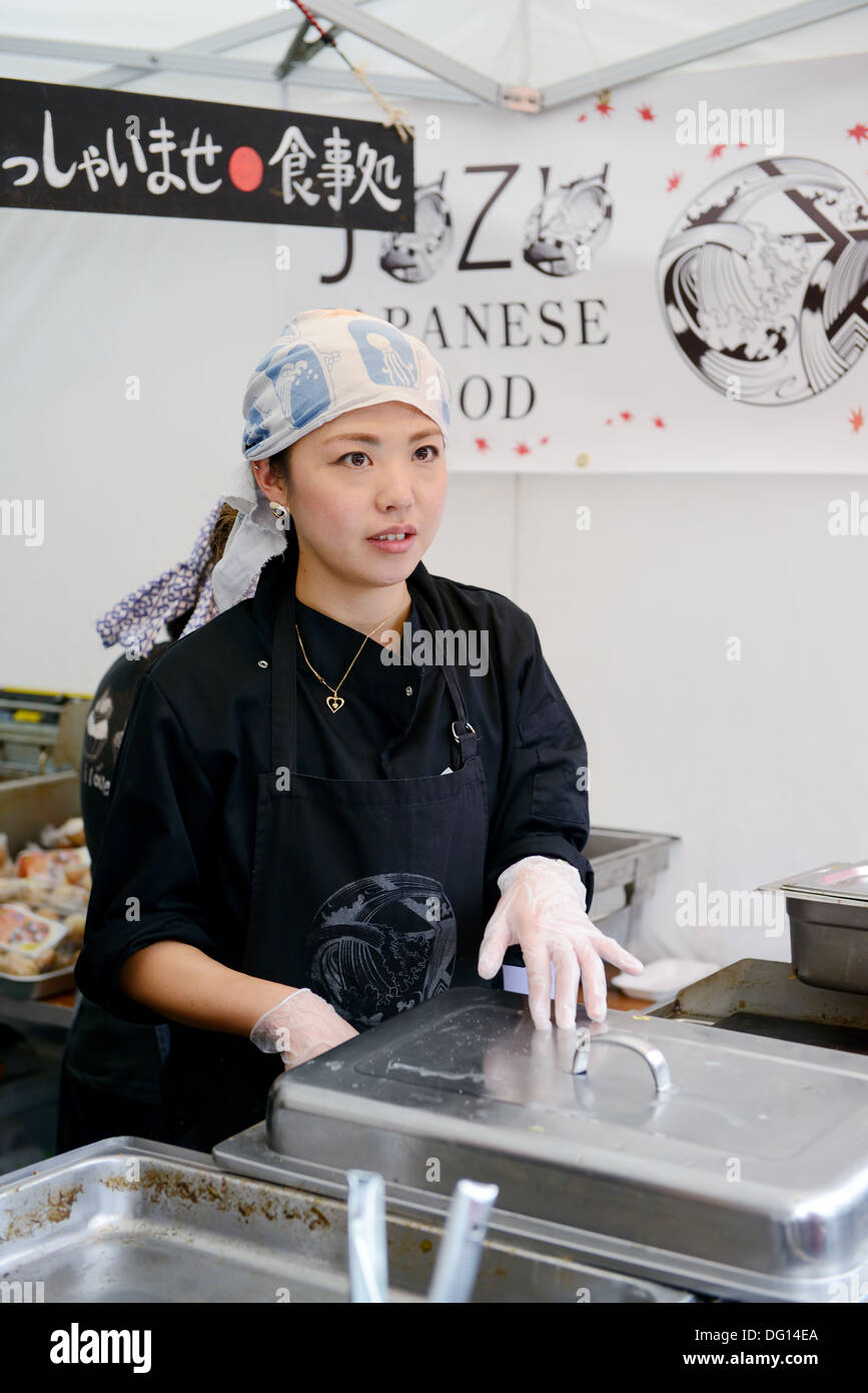 Japanese female chef at matsuri festival in London England. Oct 5, 2013 Stock Photo