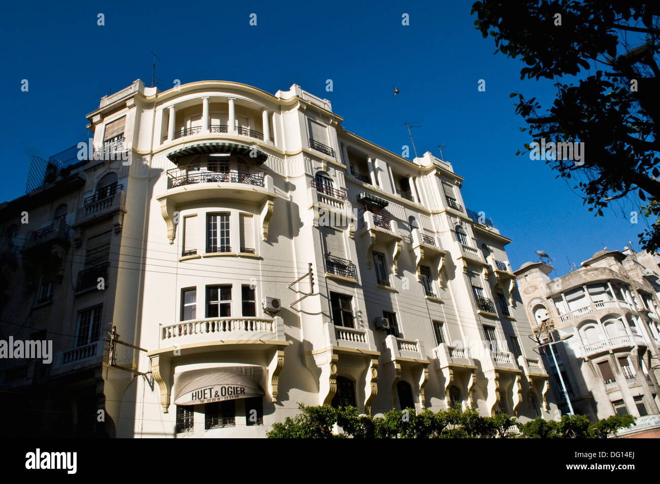 Beautiful white buildings in Casablanca Morocco´s financial center Stock Photo