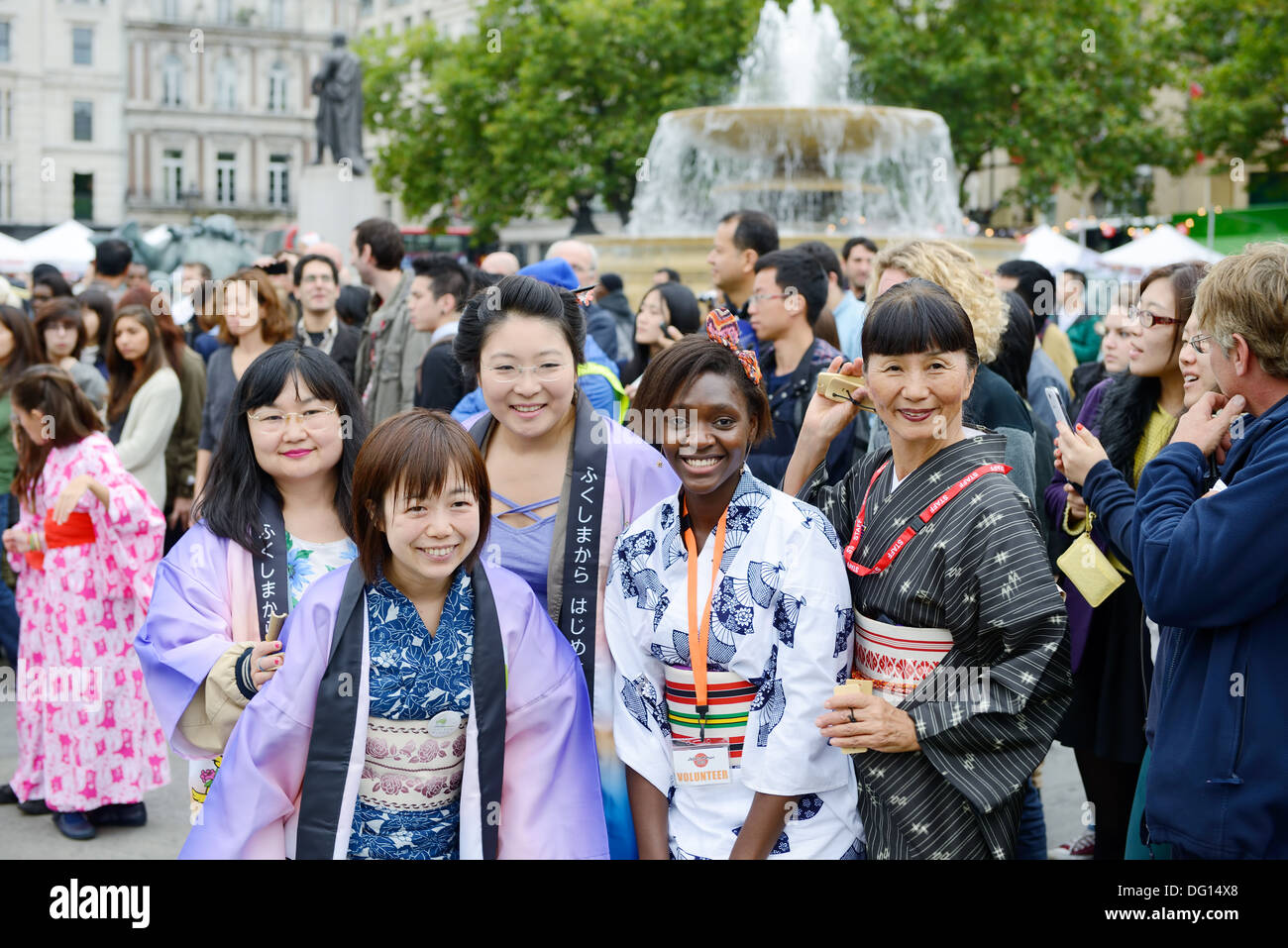 Japanese girls wearing traditional costume of kimono at matsuri ...