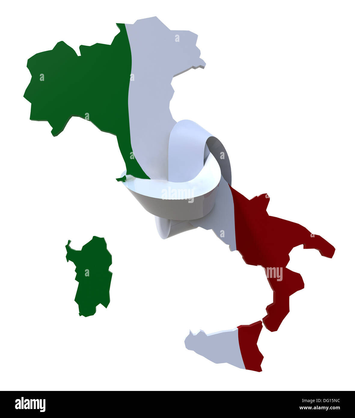 3d italy colored with italian flag and knotted in the middle, 3d illustration Stock Photo