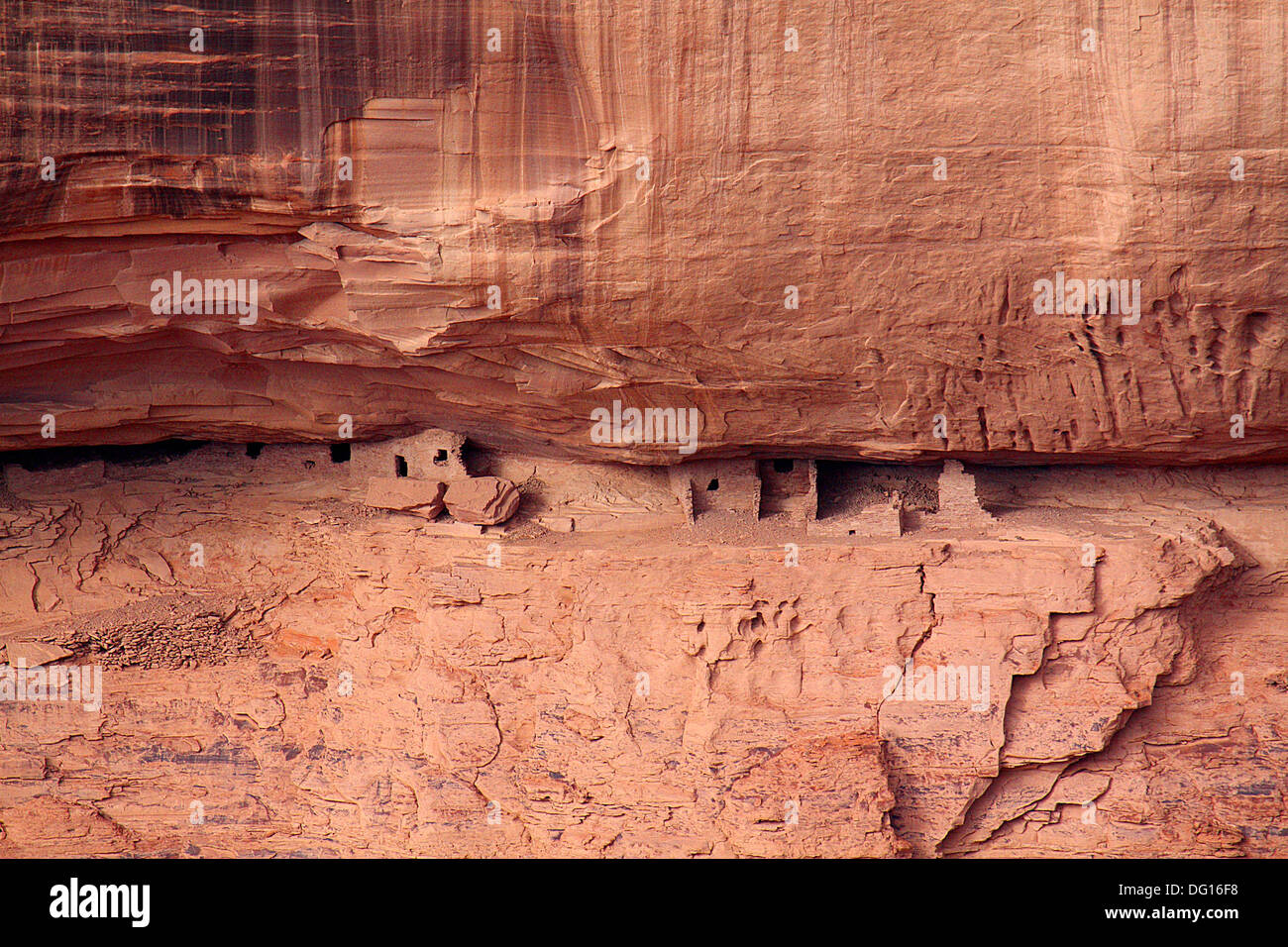 Uninhabited Navajo Pueblos as seen along the cliffs of Canyon de Shelly near Chinle, Arizona Stock Photo