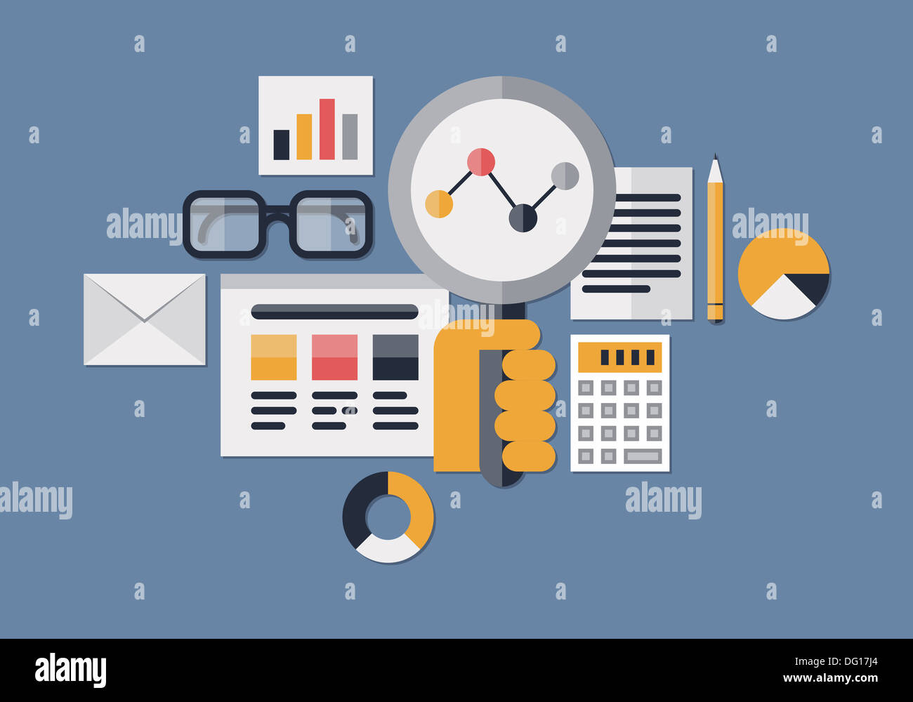 Flat design vector illustration icons set of web analytics information and development website statistic Stock Photo