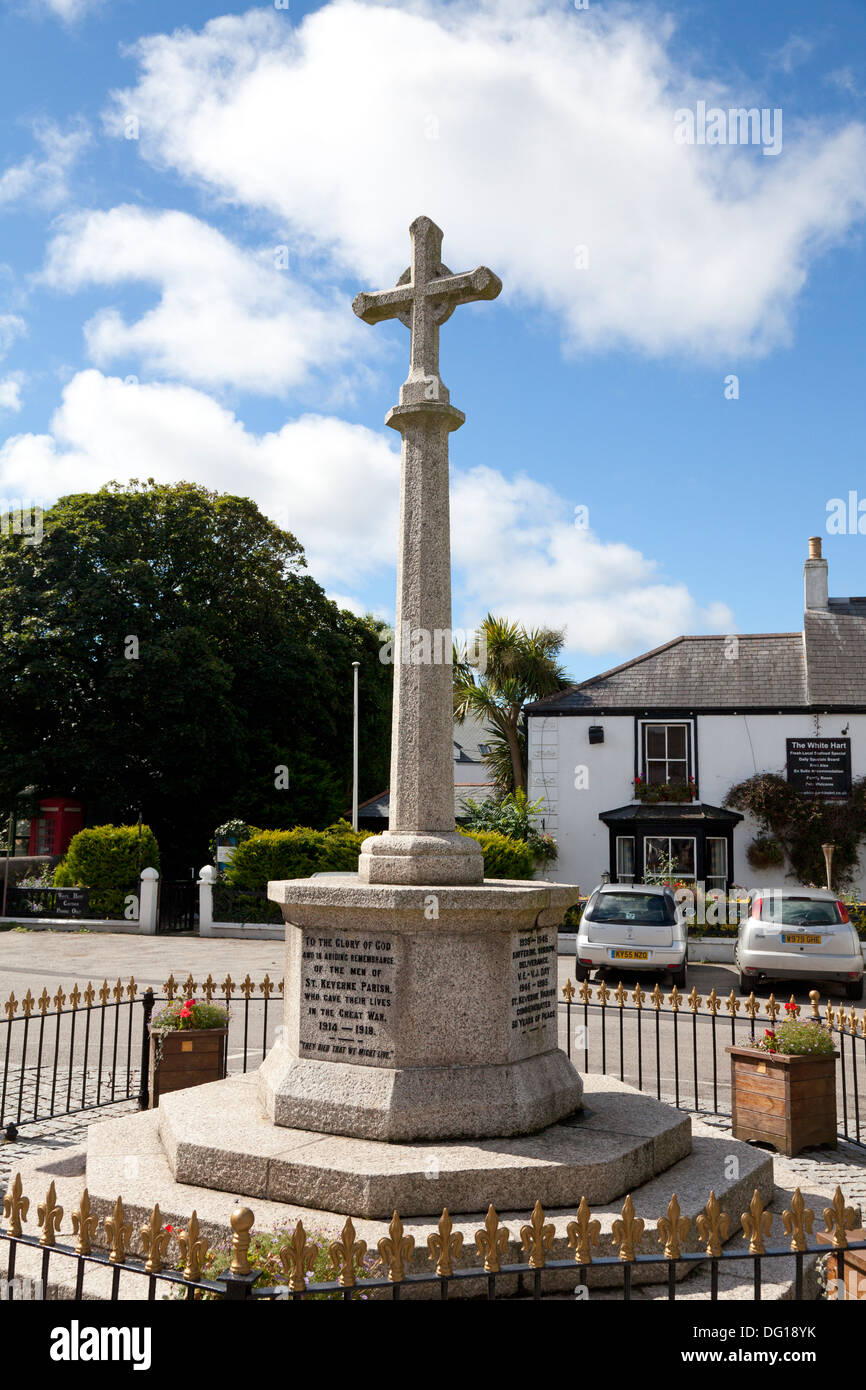 War memorial in the village centre, St Keverne, Cornwall Stock Photo