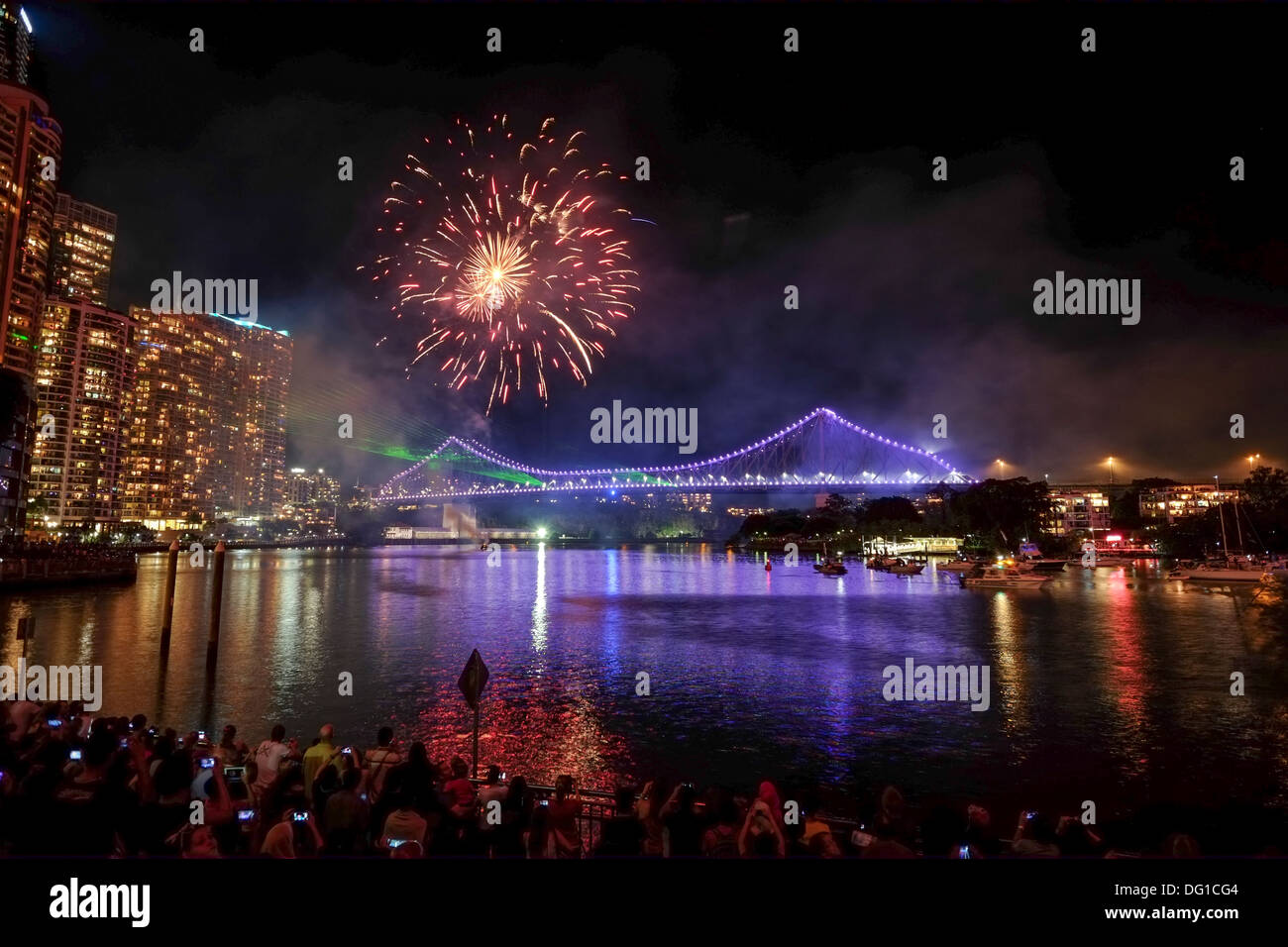 Fireworks display during Riverfire in Brisbane Stock Photo