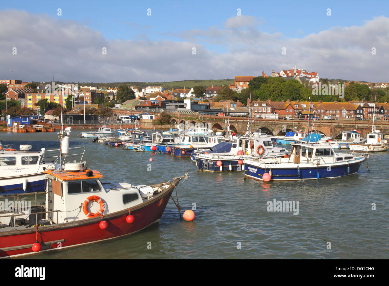 Fishing boats in Folkestone Harbour, Kent, England, UK Stock Photo