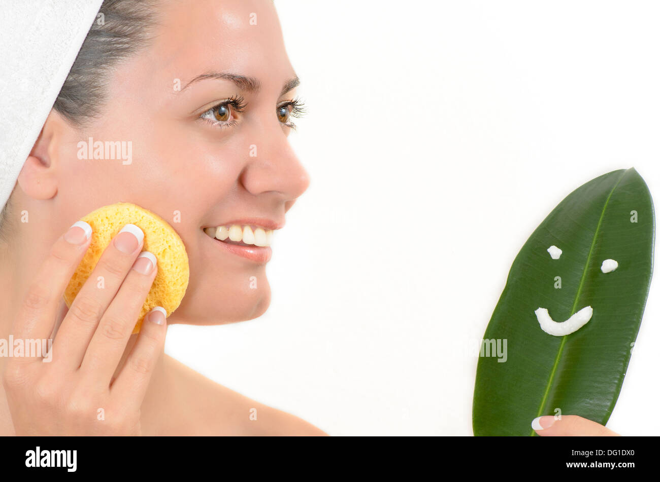Young woman beautiful cleaning skin Stock Photo