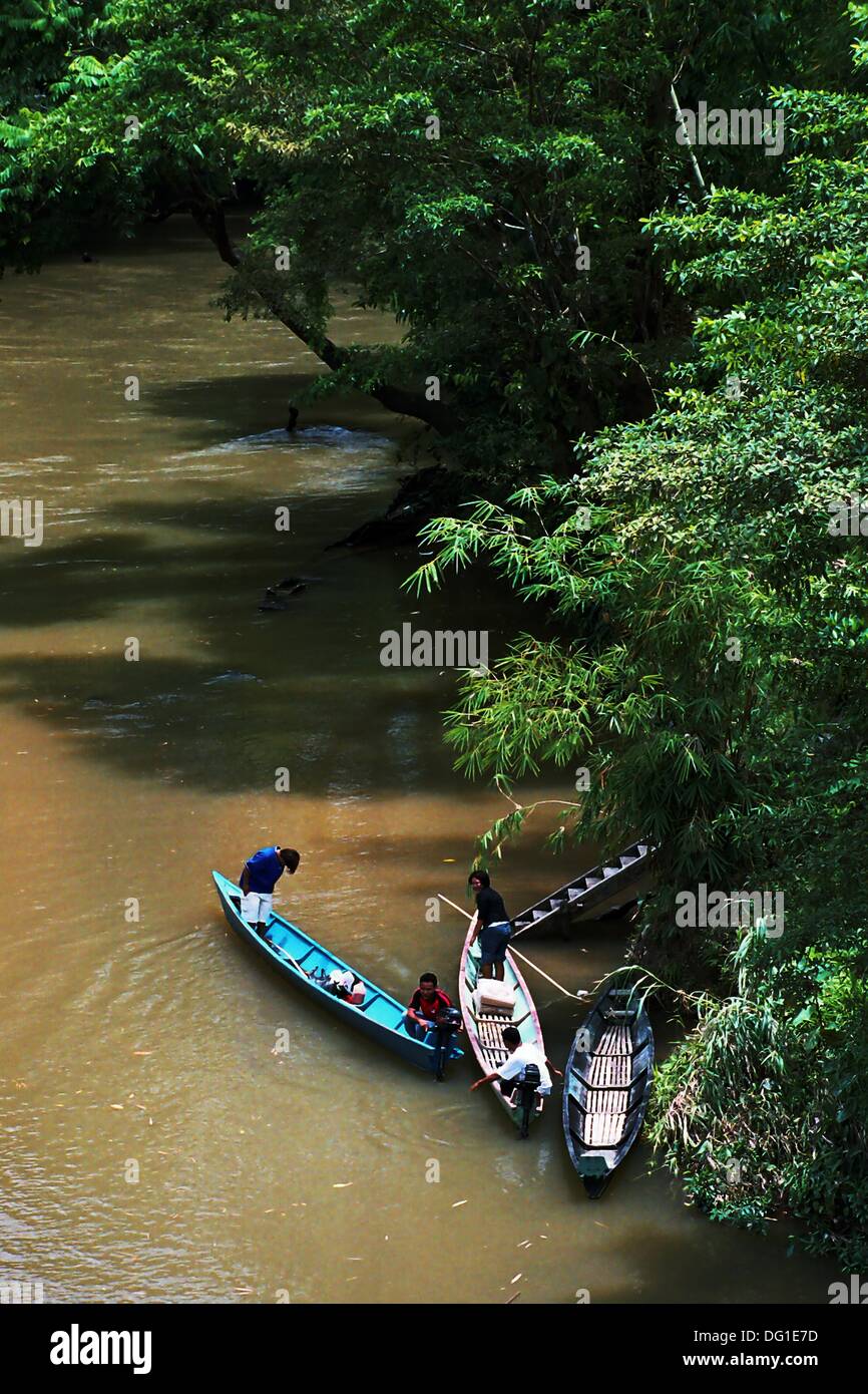Boats At The River Bank Near Serian Town Kuching Sarawak Malaysia Borneo Stock Photo Alamy
