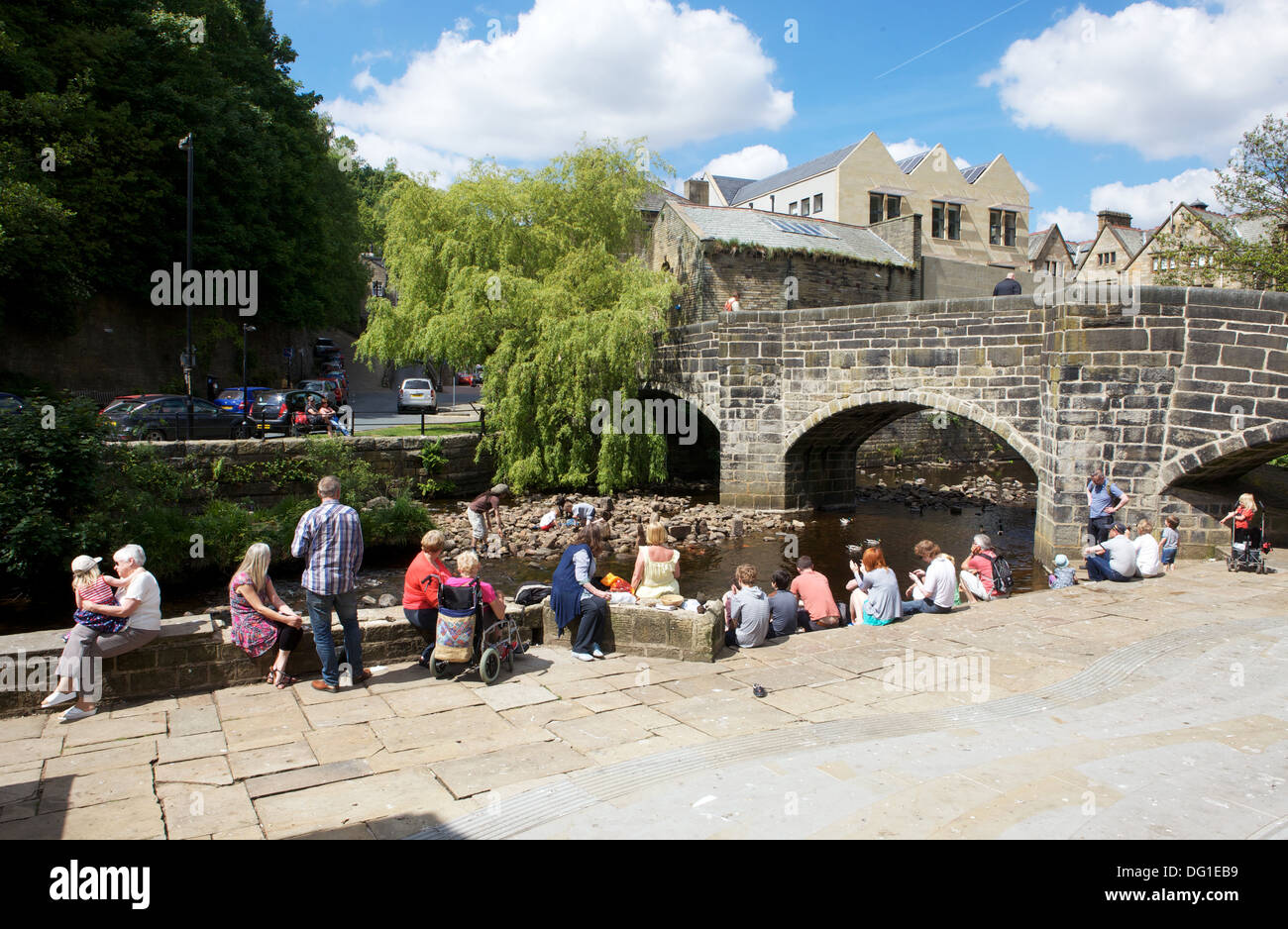 Bridge over Hebden River in Hebden Bridge, Yorkshire Stock Photo Alamy