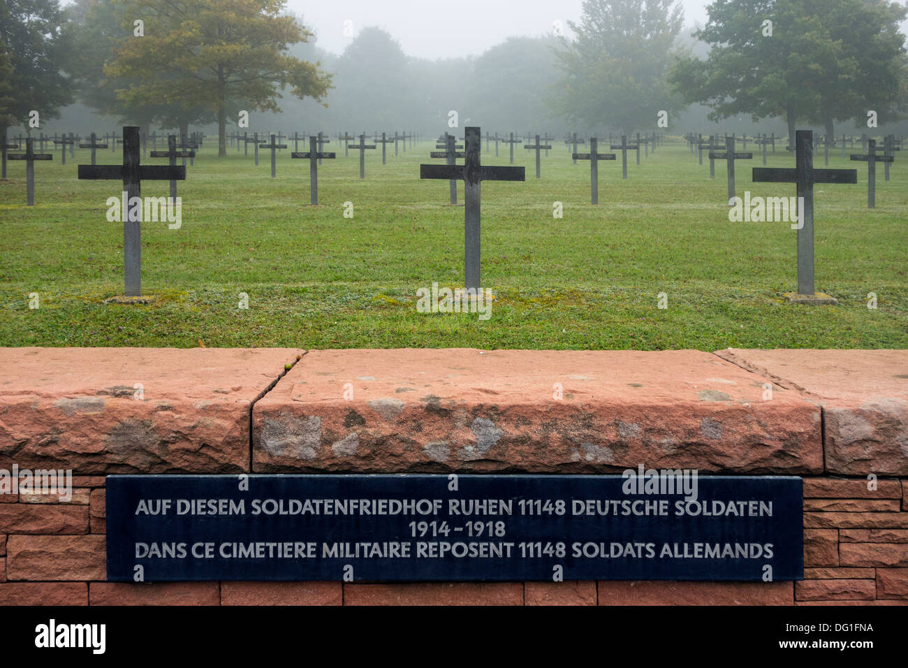 WWI graves of German soldiers at the First World War One Deutscher Soldatenfriedhof Consenvoye, Battle of Verdun, France Stock Photo