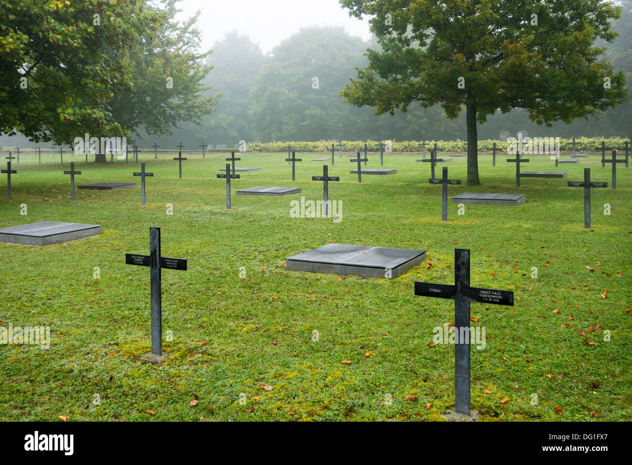 WW1 graves of German soldiers at the First World War One Deutscher Soldatenfriedhof Consenvoye, Battle of Verdun, France Stock Photo