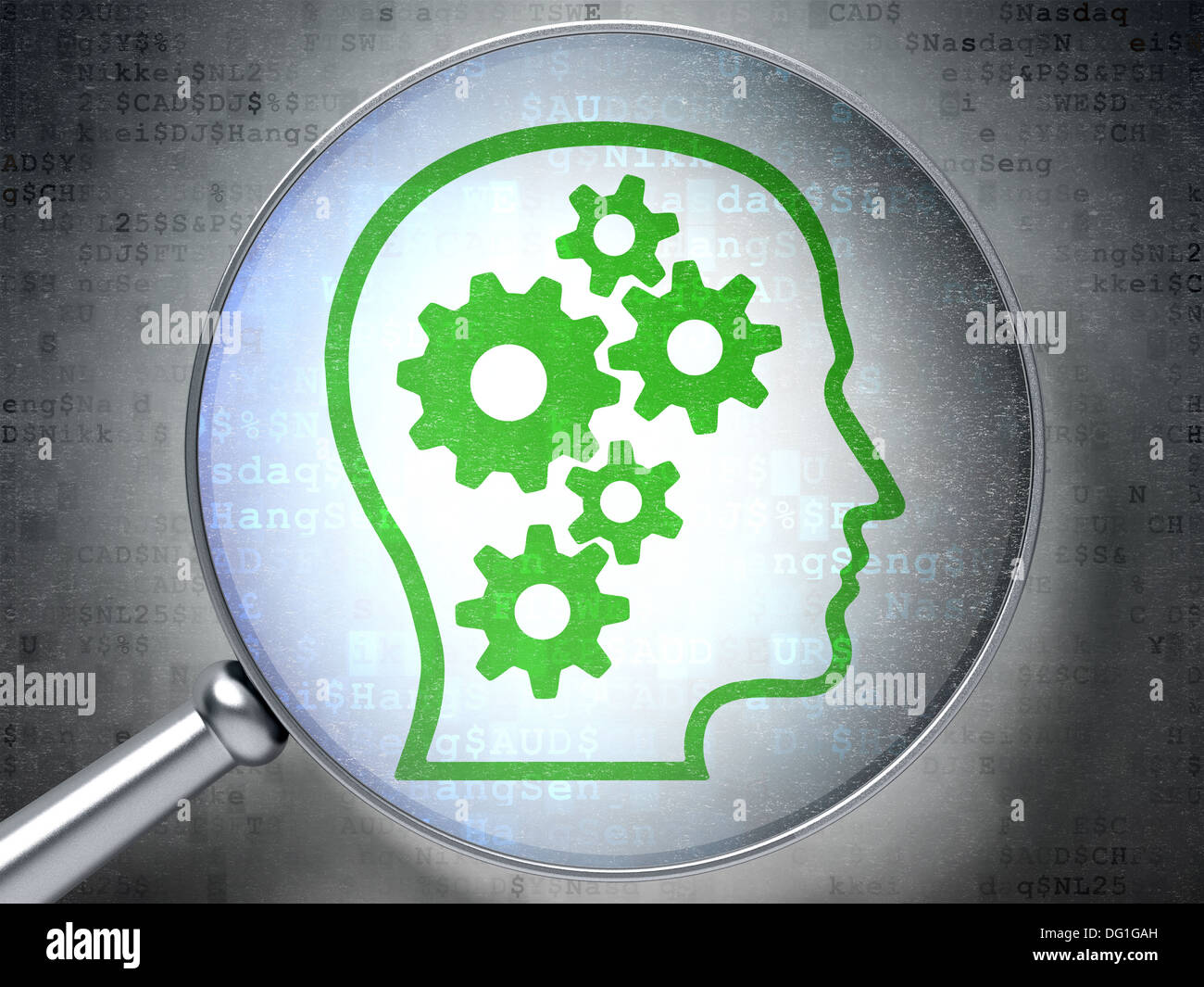 Advertising concept: Head With Gears with optical glass on digi Stock ...