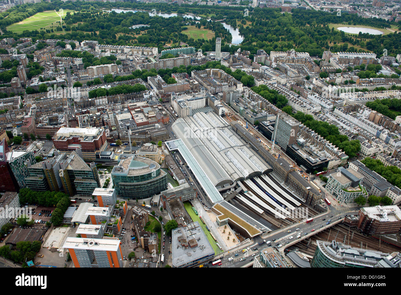 Aerial view of Paddington West London with Paddington Railway Station