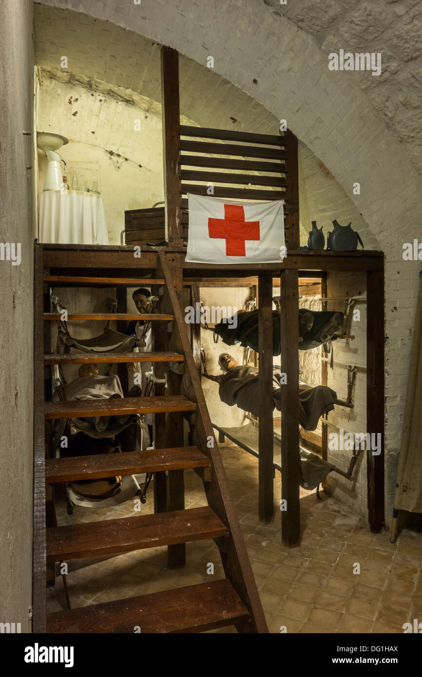 Diorama of WW1 infirmary in the First World War One Fort de Vaux at Vaux-Devant-Damloup, Lorraine, Battle of Verdun, France Stock Photo