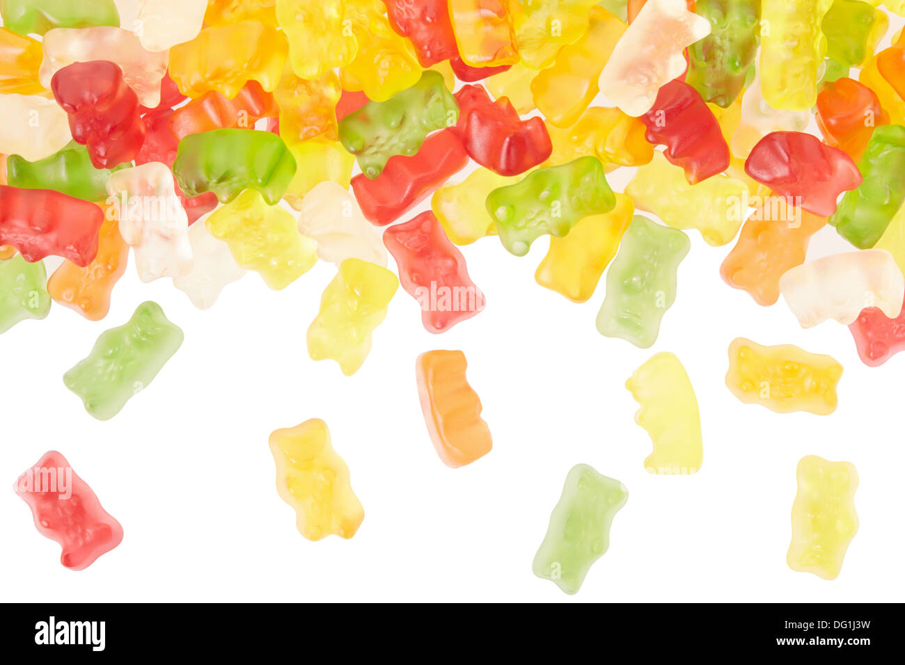 Gummy bears falling candies border Stock Photo