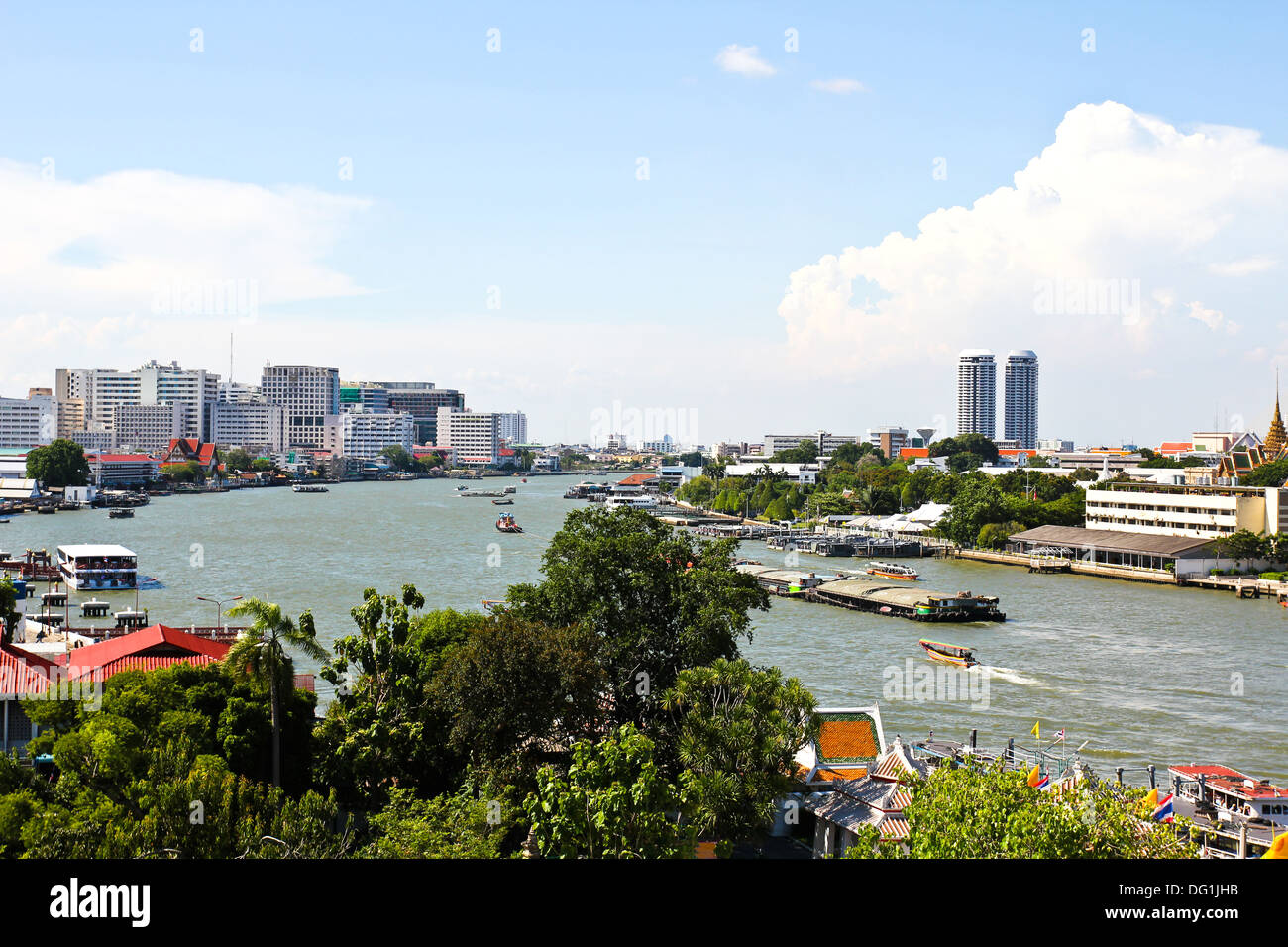 View of the Chao Praya River in Bangkok, taken from the top of Wat Arun Stock Photo