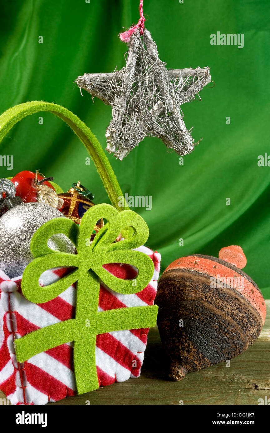 Christmas Decorative Items And Ornaments In Green Background Stock