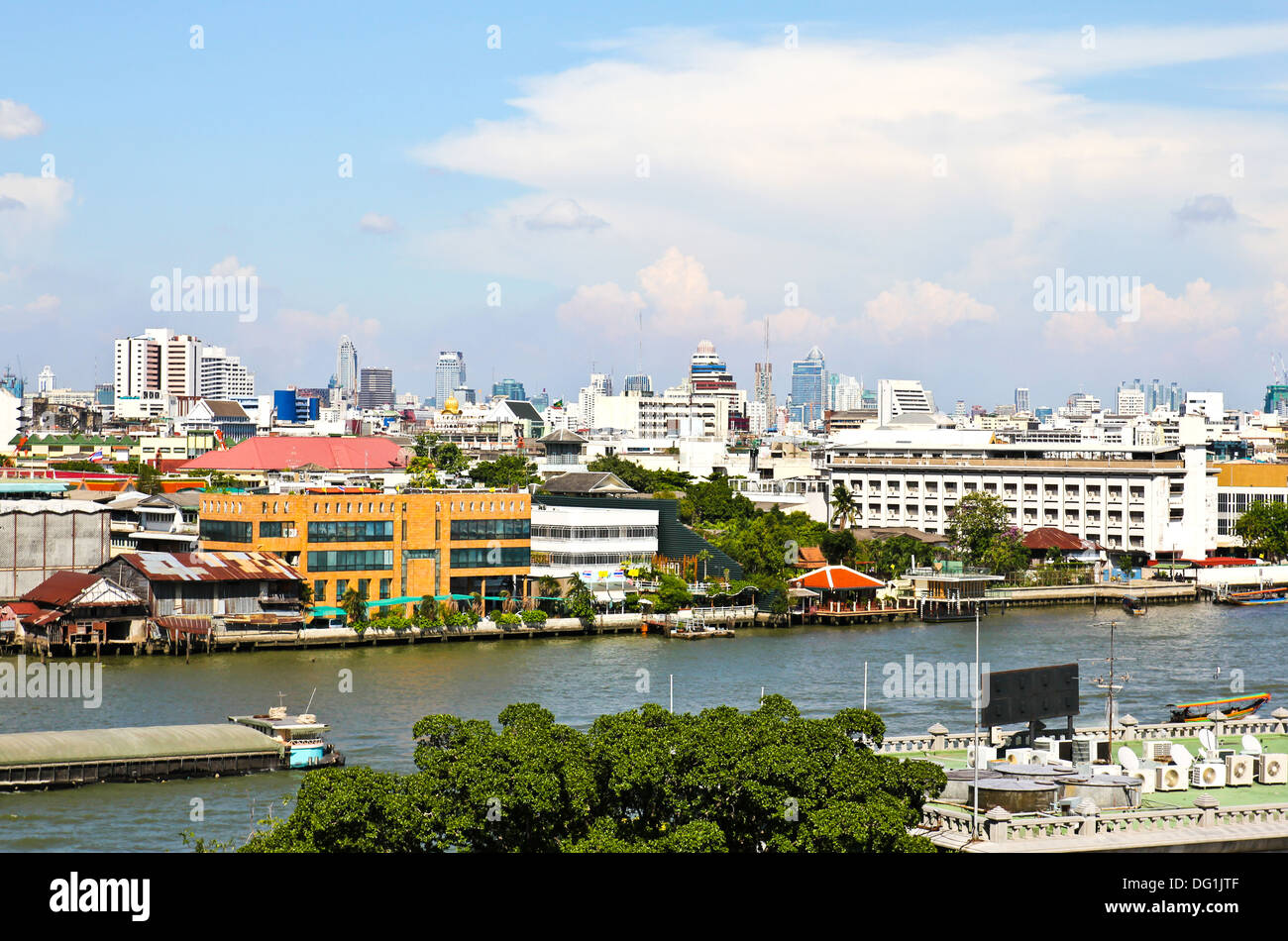 View of the Chao Praya River in Bangkok, taken from the top of Wat Arun Stock Photo
