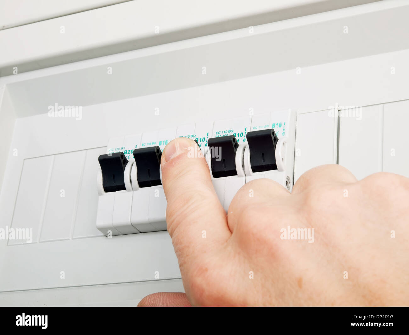 fuse switch on and electrical fusebox Stock Photo
