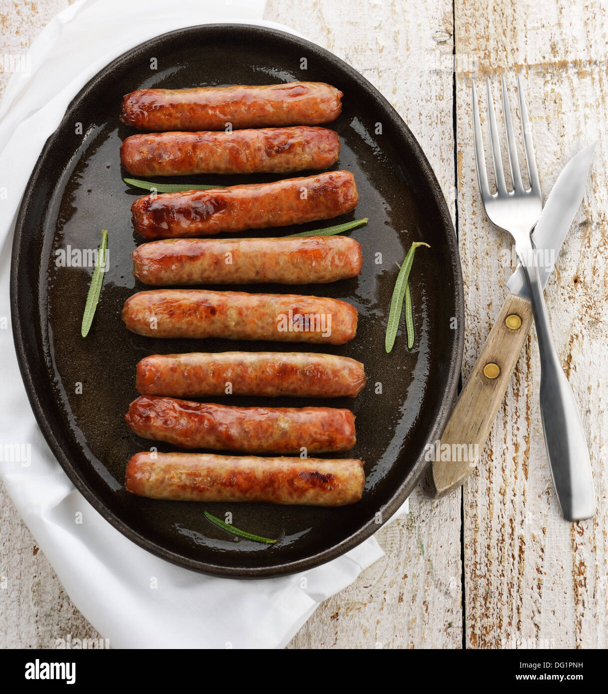 Fried Breakfast Sausage Links On A Pan Stock Photo