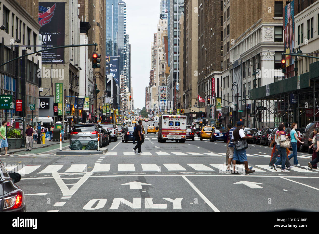 A busy new york street showing the hustle and bustle of modern city living. Stock Photo