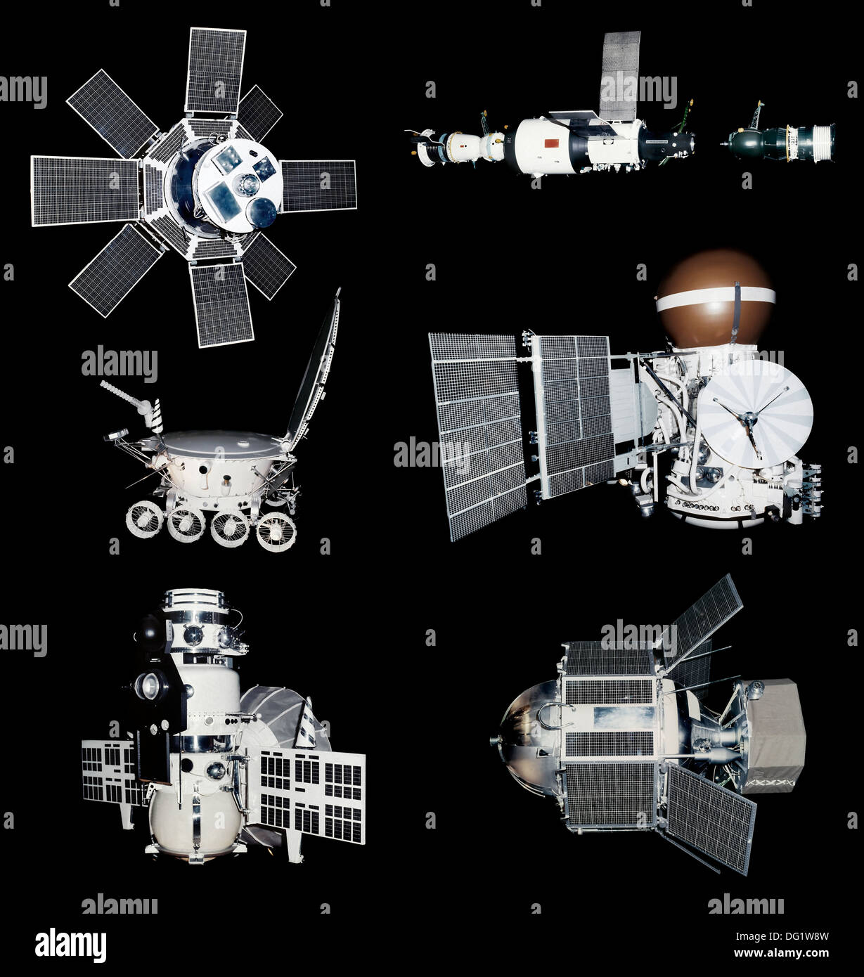Old Russian Spaceships Isolated on Black Background Stock Photo