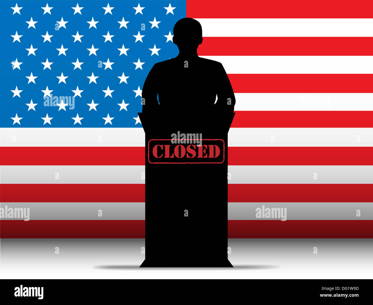 Vector - United States of America Shutdown Closed Speech Tribune Silhouette with Flag Background Stock Photo