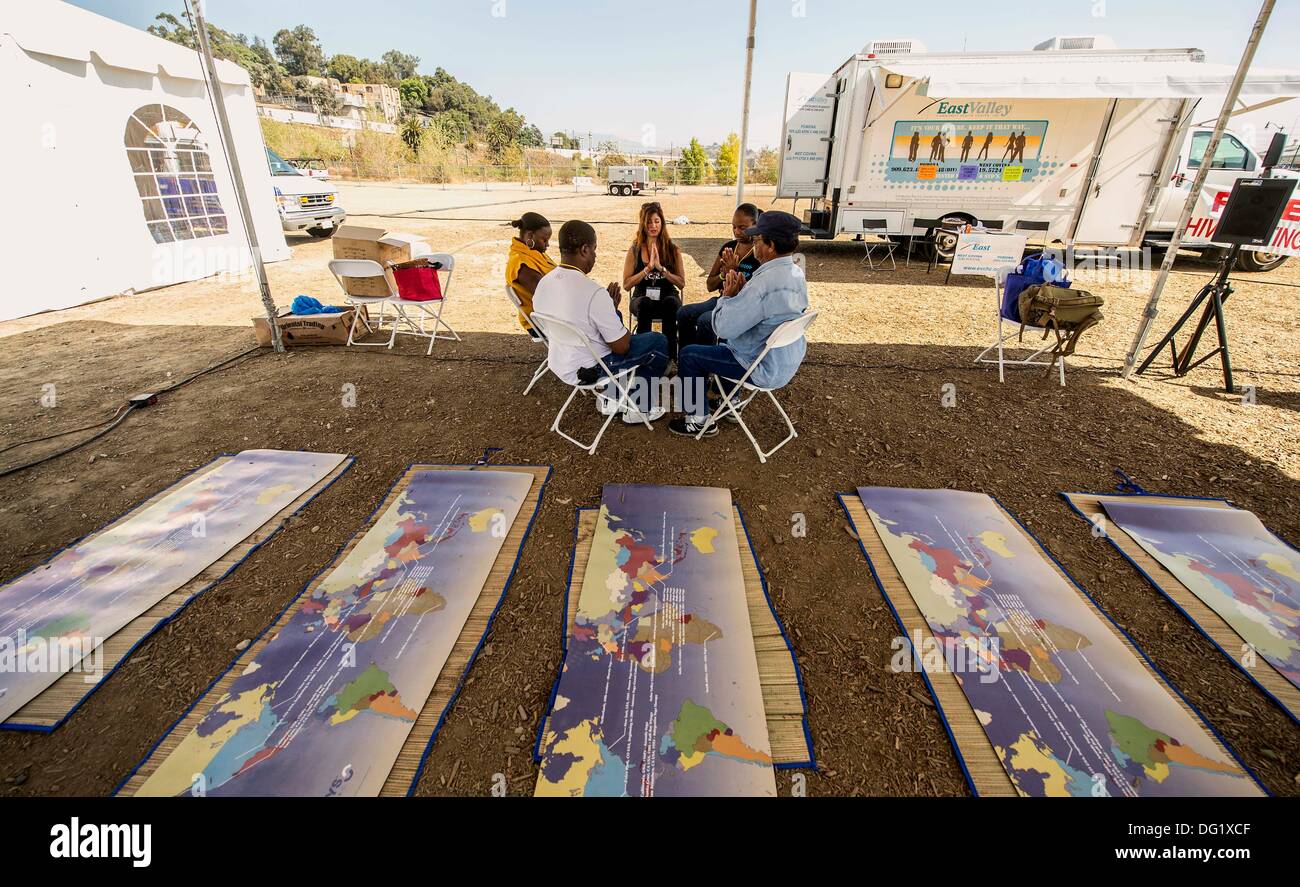 Los Angeles, CA, USA. 11th Oct, 2013. Relaxation breathing and yoga is