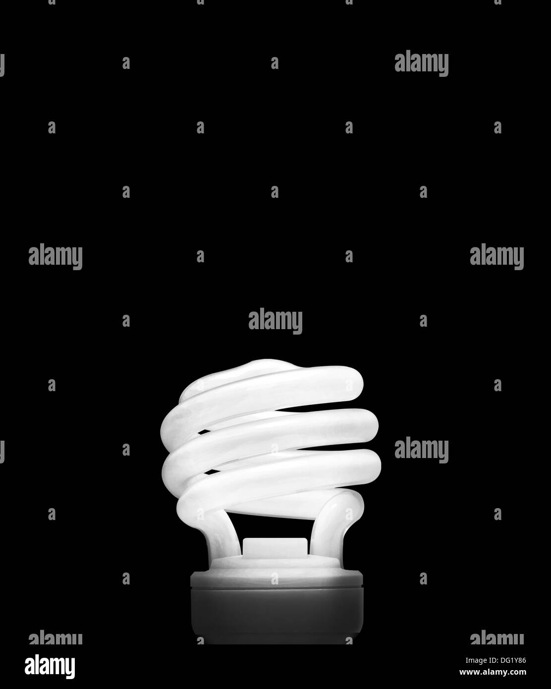 Fluorescent Light Bulb on a black background (with clipping work path) Stock Photo