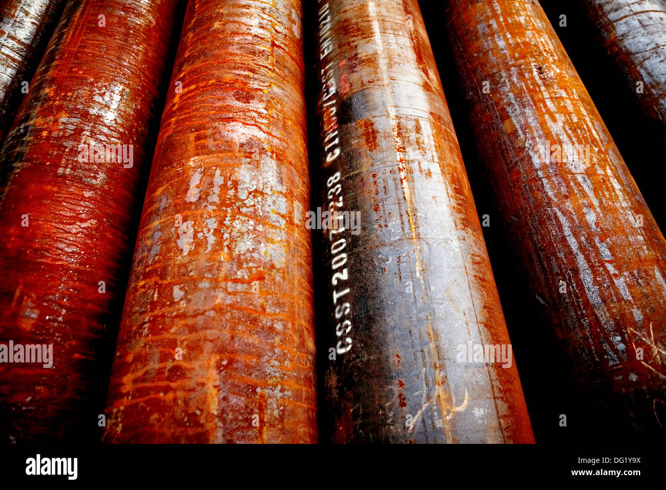 Rusted Industrial Metal Pipes, High Angle View Stock Photo