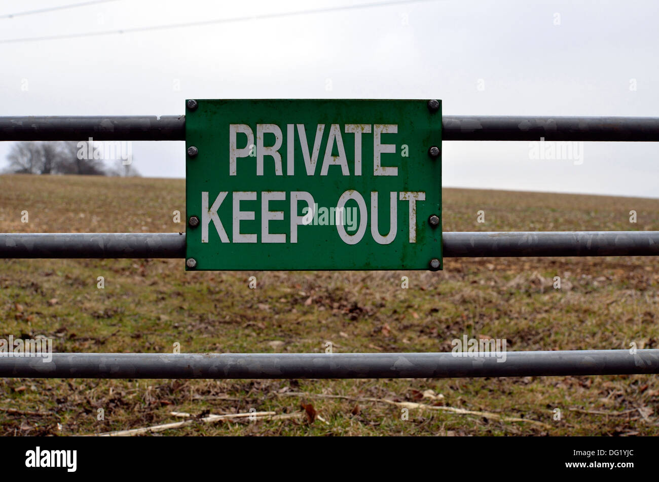 Private Keep Out Sign on Fence Stock Photo