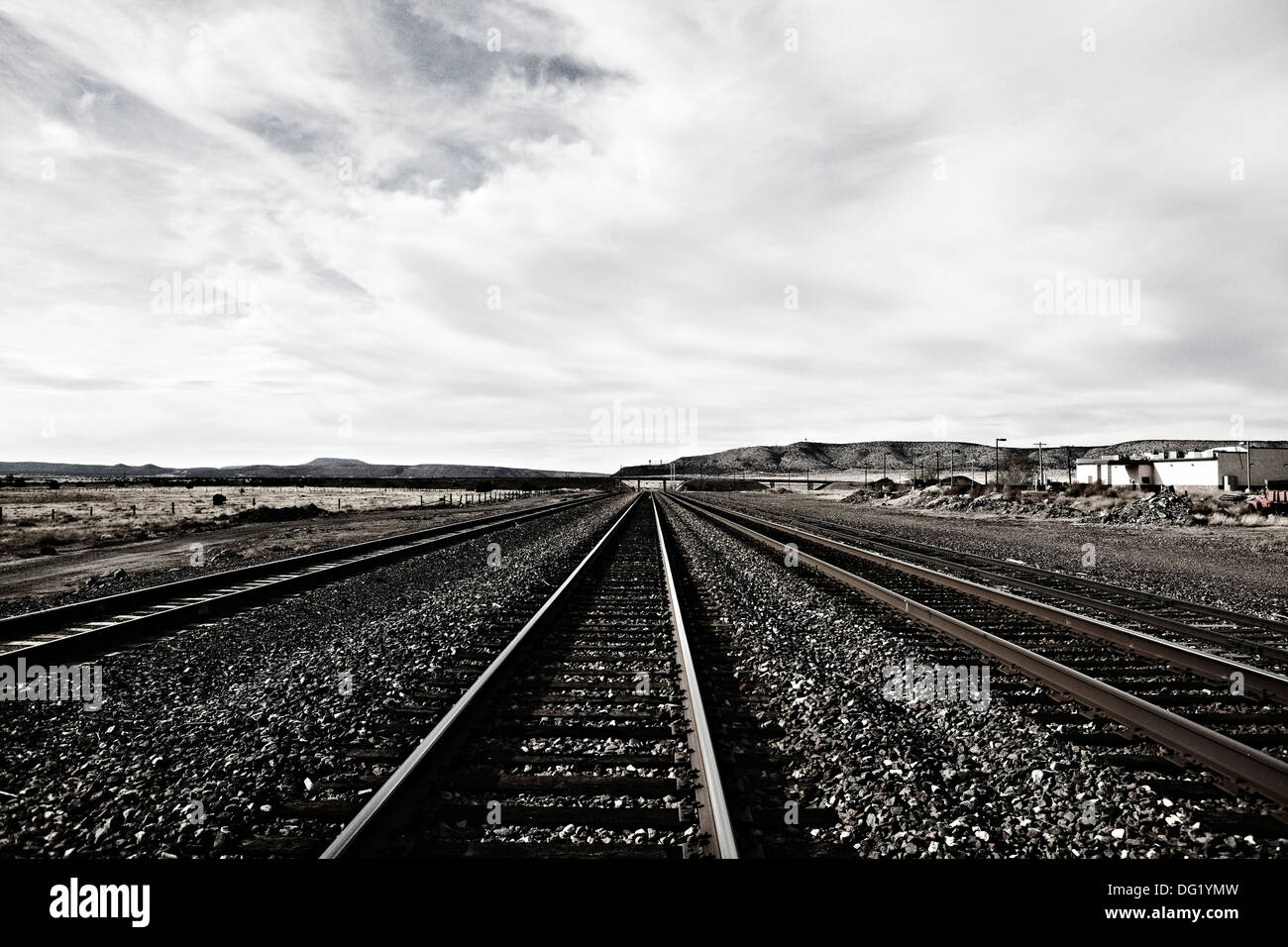 Train Tracks Running into the Distance, Arizona, USA Stock Photo