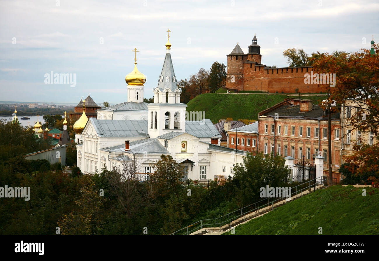 Autumn view of Church Elijah the Prophet and Kremlin Nizhny Novgorod Russia Stock Photo