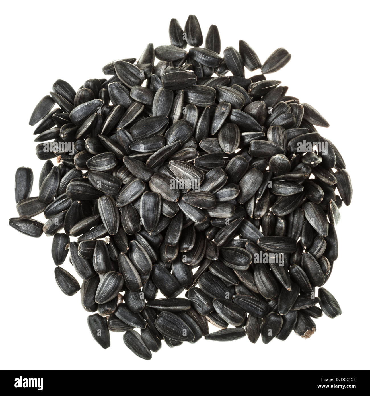 top view of pile of black roasted sunflower seeds isolated on white ...