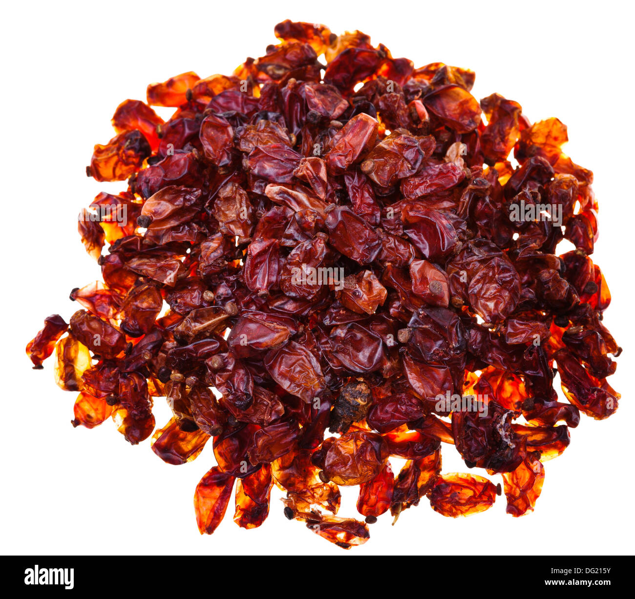 top view of many red barberries spices isolated on white background Stock Photo