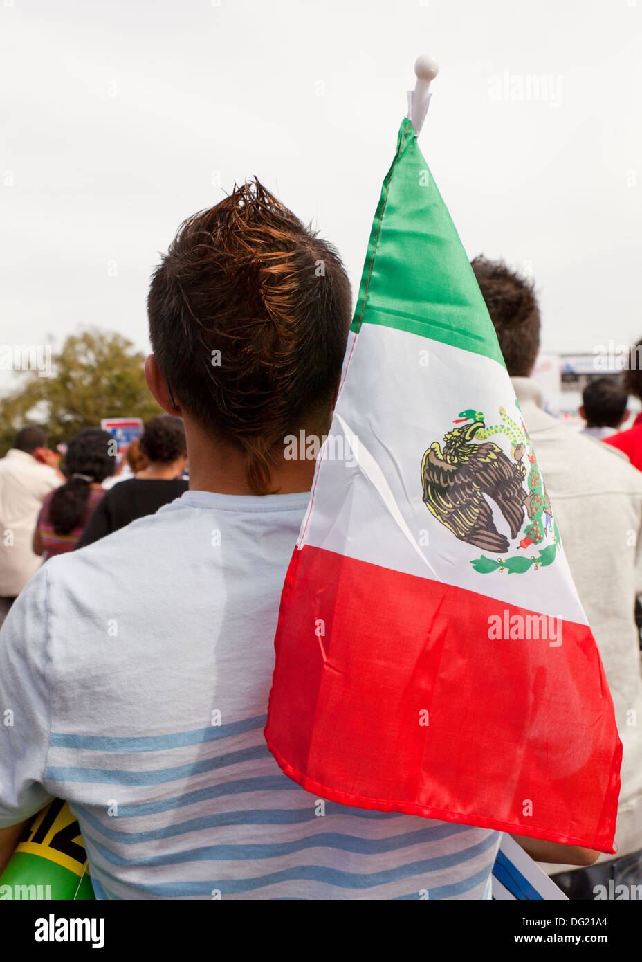 Mexican-American man with Mexican flag at Immigration Reform rally - Washington, DC USA Stock Photo