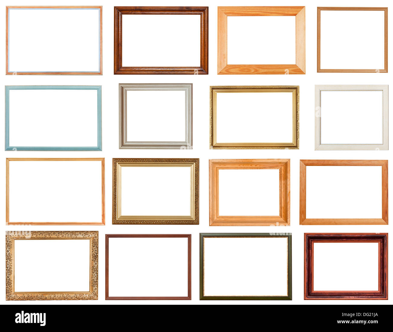 set of horizontal picture frames with cutout canvas isolated on white