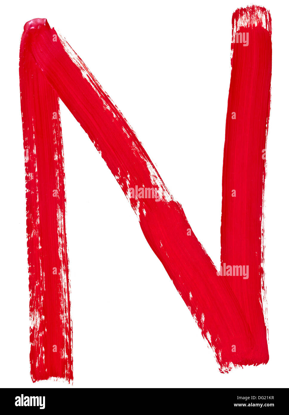 capital letter n hand painted by red brush on white background Stock Photo