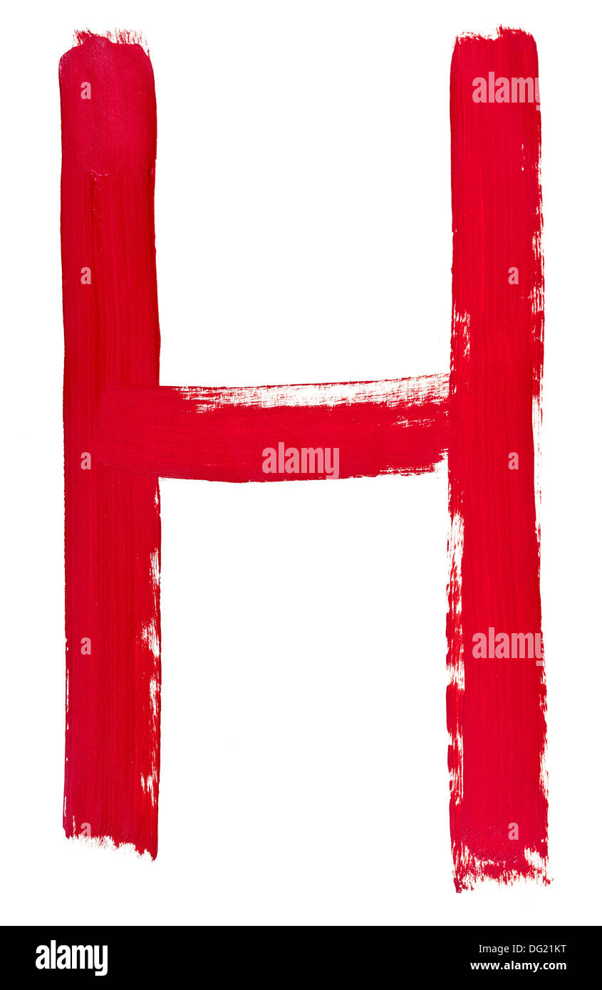 capital letter h hand painted by red brush on white background Stock Photo